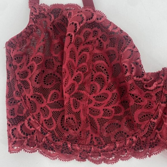 Bezier Size 34E Gramercy Lace Underwire Bra Burgundy Semi Sheer TR11142LF2 - Picture 4 of 11